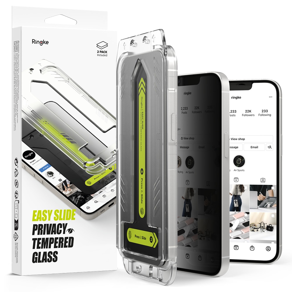 iPhone 16e Anti-spy Skärmskydd i glas med monteringsram (2-pack)