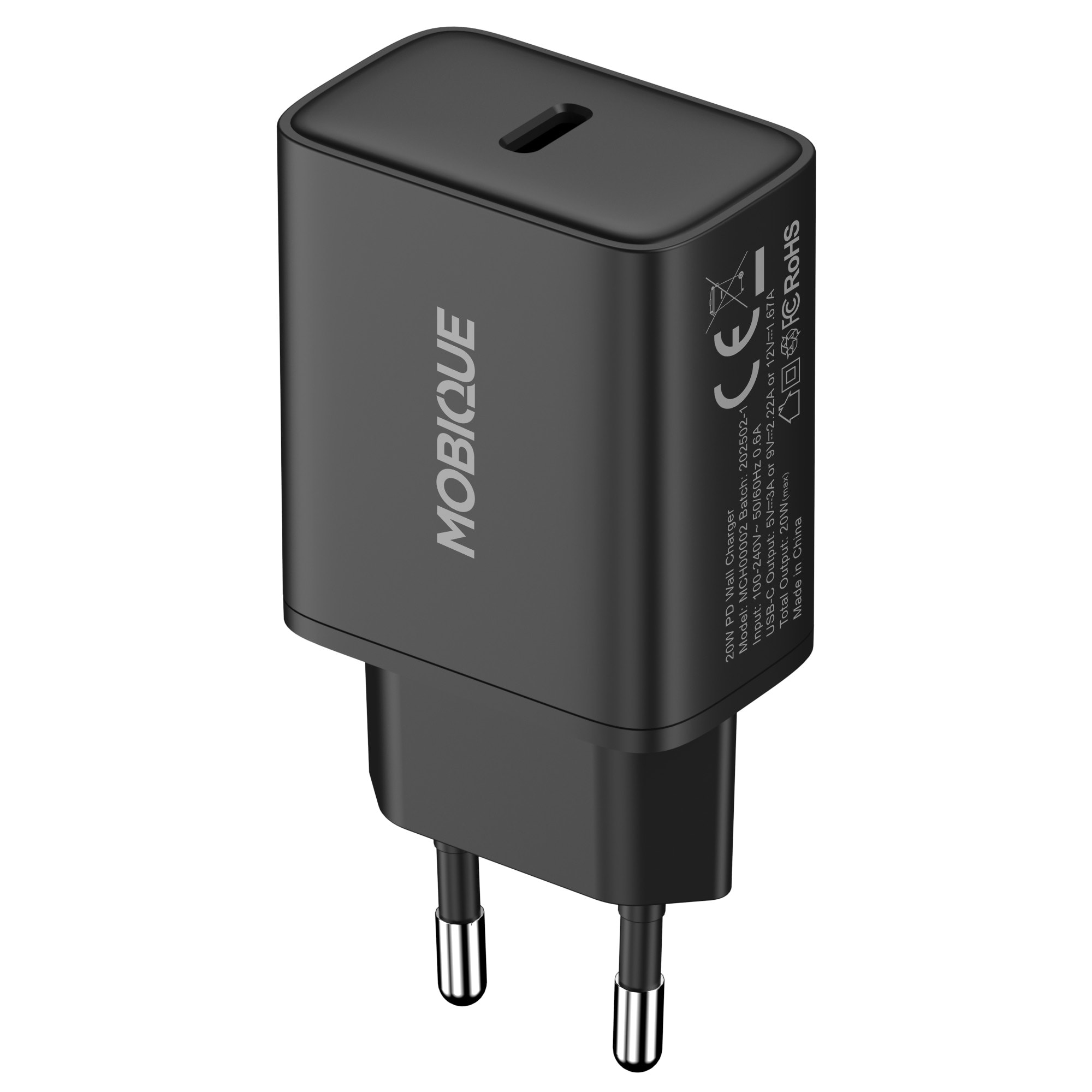 Väggladdare 20W USB-C PD, svart