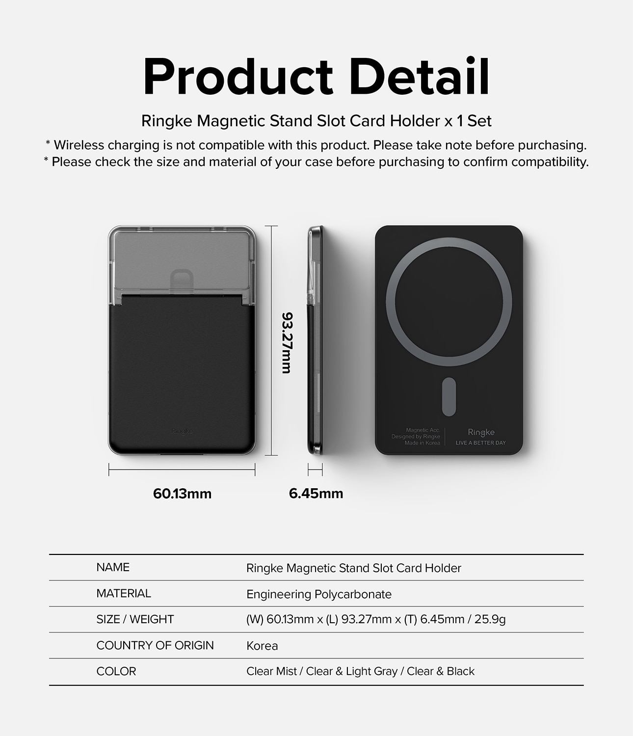MagSafe Magnetic Stand Card Slot Korthållare, Clear/Black