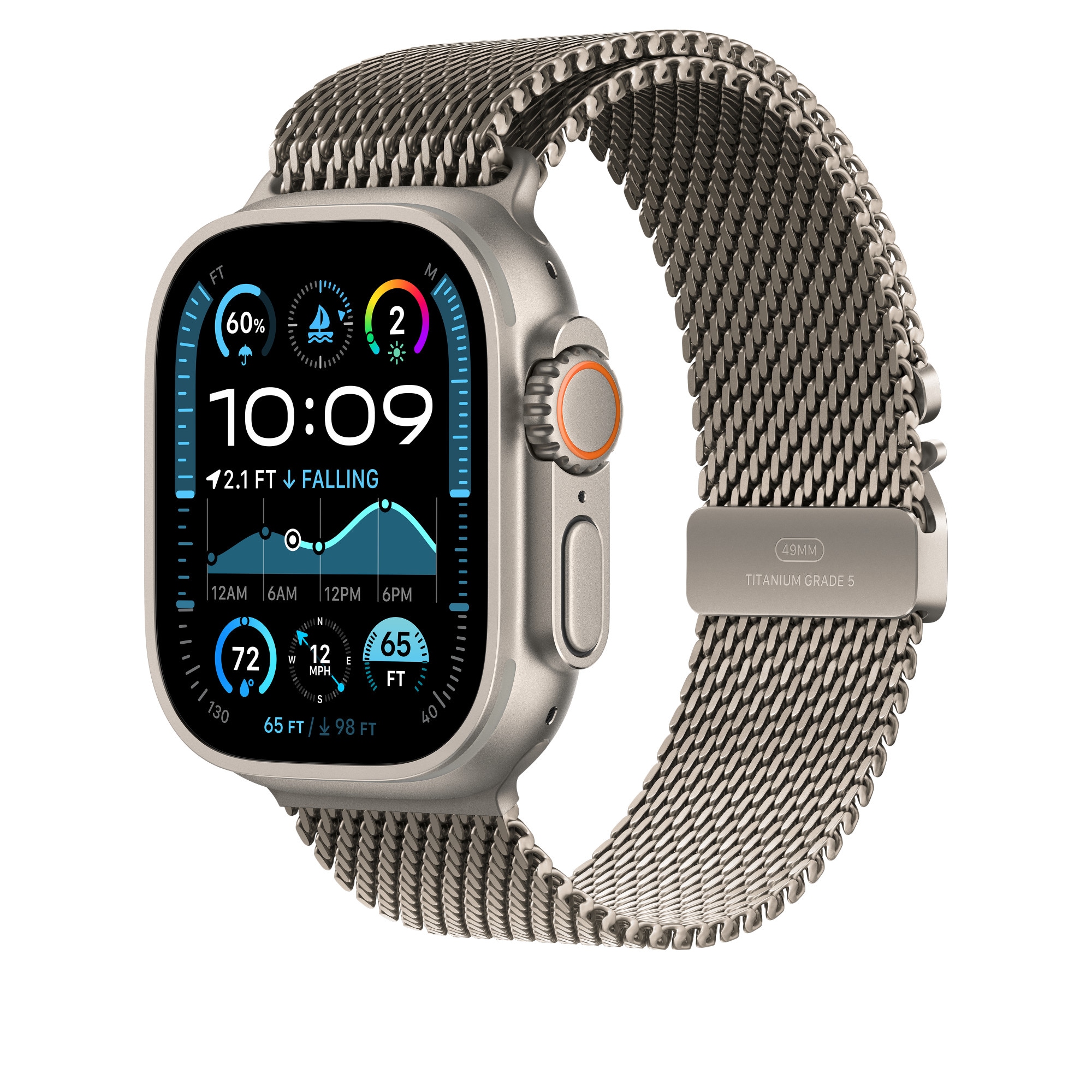 Apple Watch Series 9 45mm Milanesisk loop L, Natural Titanium