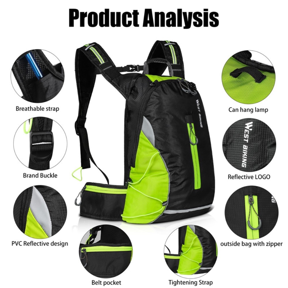 Luftig sport- och cykelryggsäck med reflexer, grön