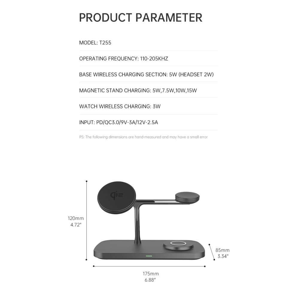 Apple iPhone 14 Plus Qi2 Magnetisk trådlös Laddningsstation 3-i-1, svart