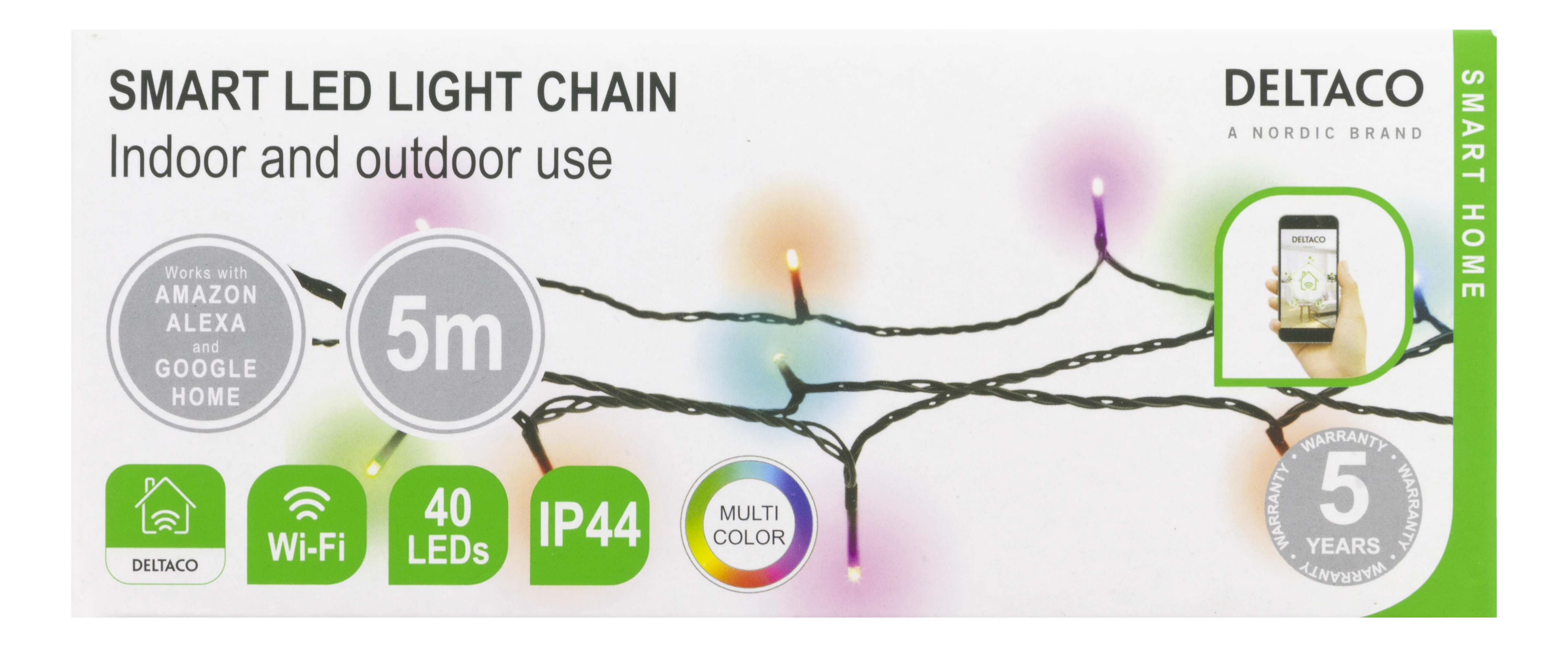 Smart Home WiFi ljusslinga inomhus/utomhus 5m, flerfärgad