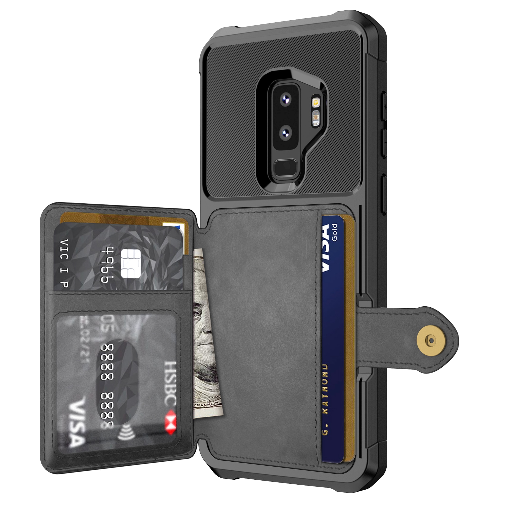 Samsung Galaxy S9 Plus Stöttåligt Mobilskal med Plånbok, svart