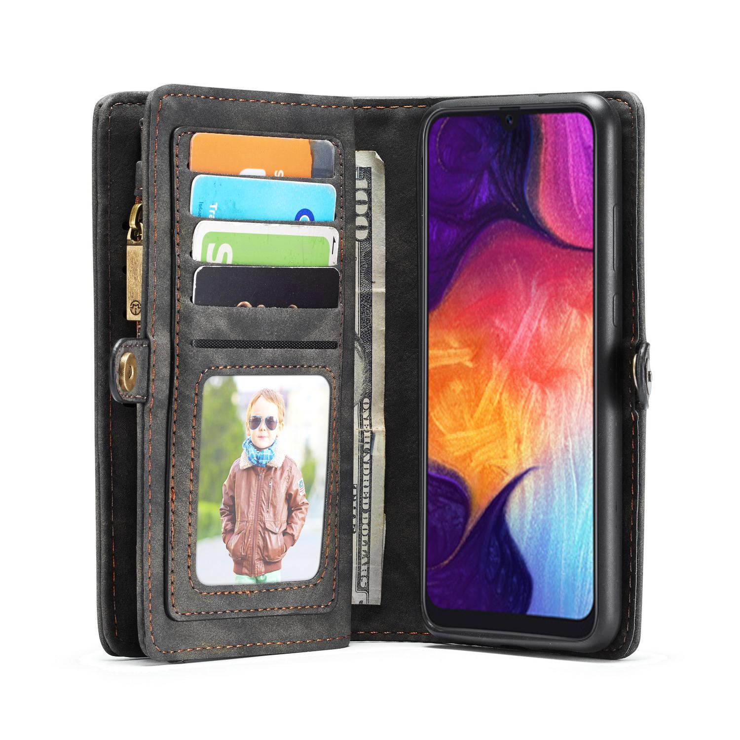Galaxy A50 Rymligt plånboksfodral med många kortfack, grå