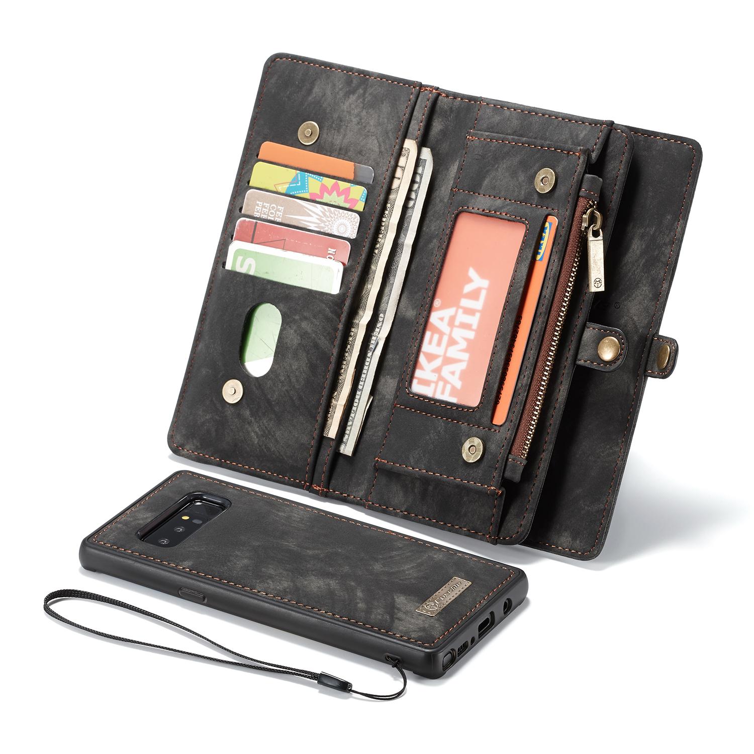 Galaxy Note 8 Rymligt plånboksfodral med många kortfack, grå