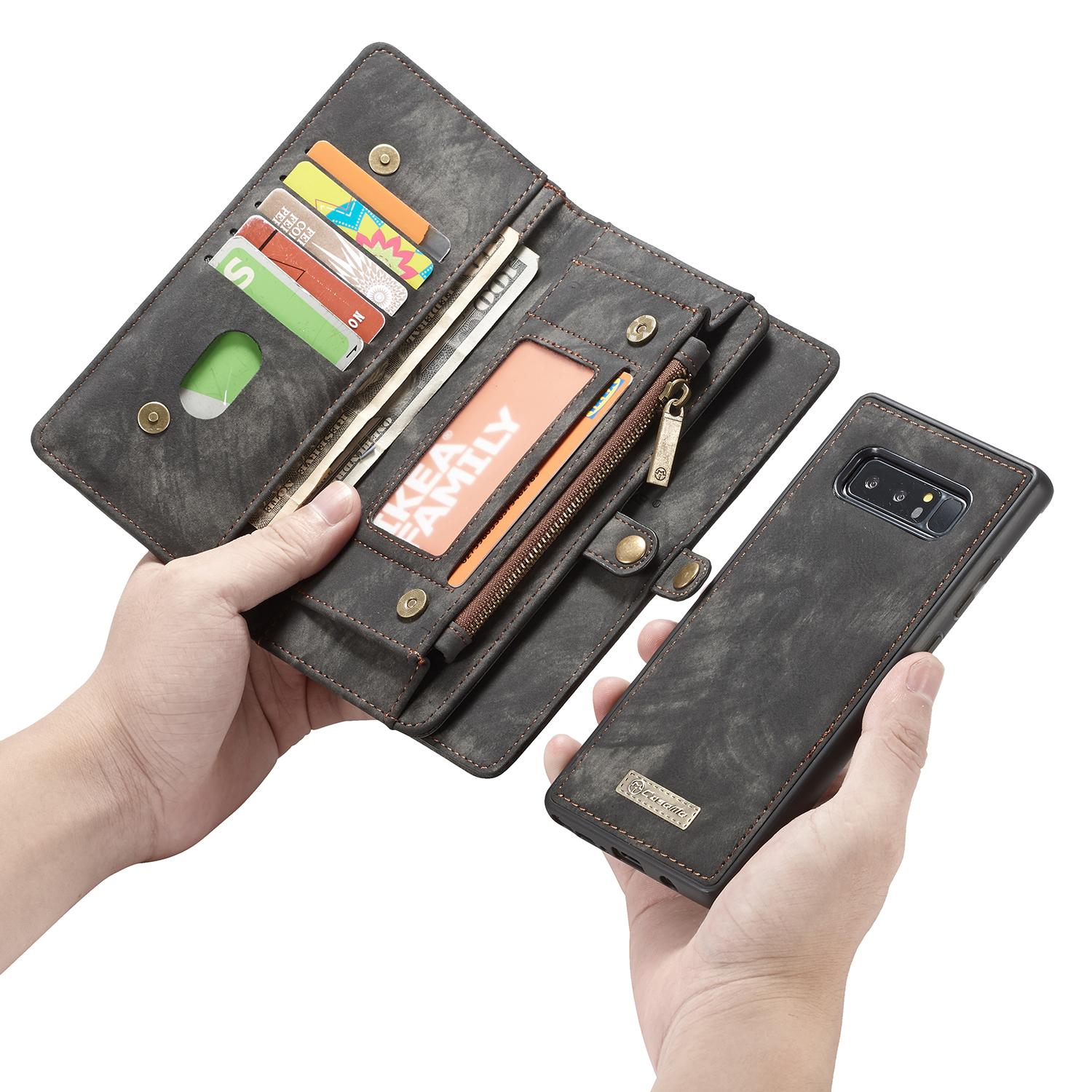 Galaxy Note 8 Rymligt plånboksfodral med många kortfack, grå