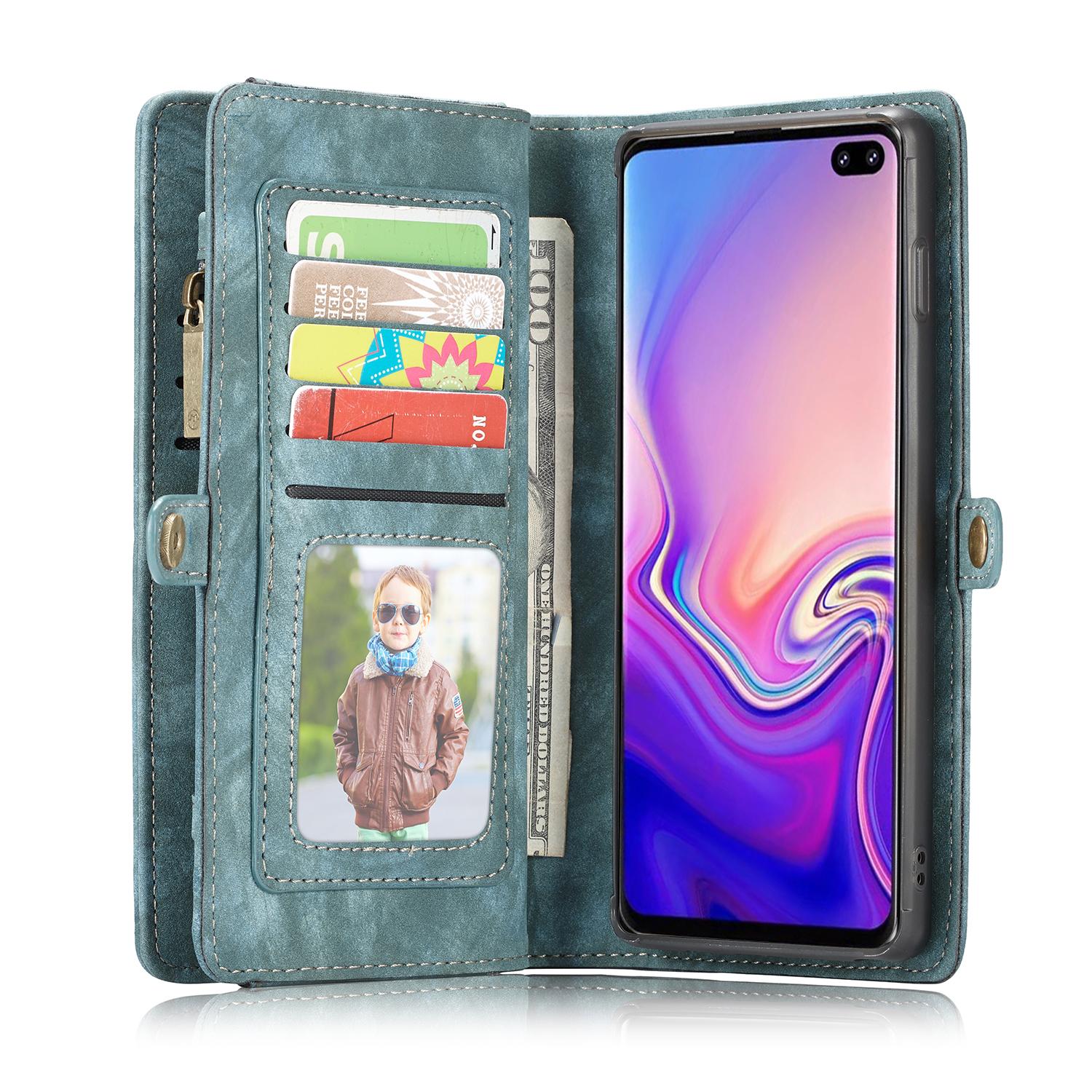 Galaxy S10 Plus Rymligt plånboksfodral med många kortfack, blå