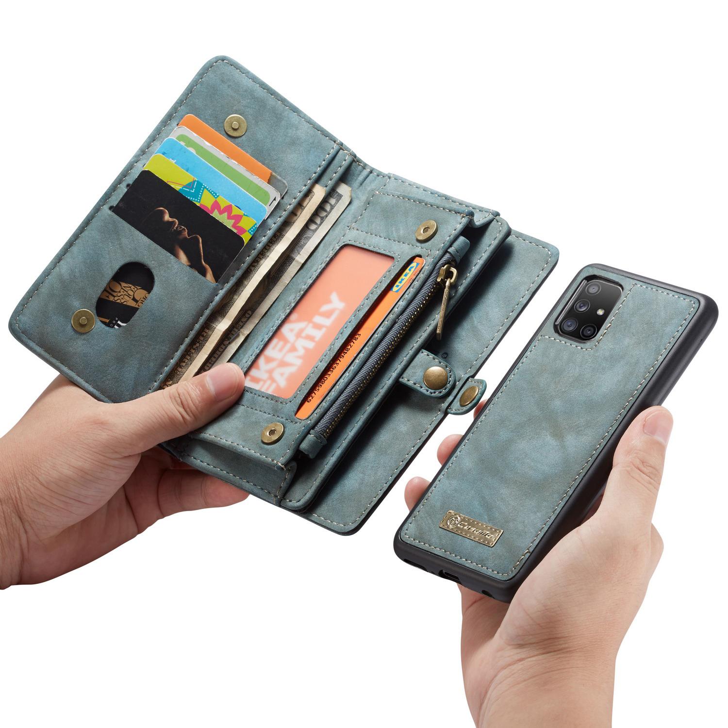 Galaxy A51 Rymligt plånboksfodral med många kortfack, blå