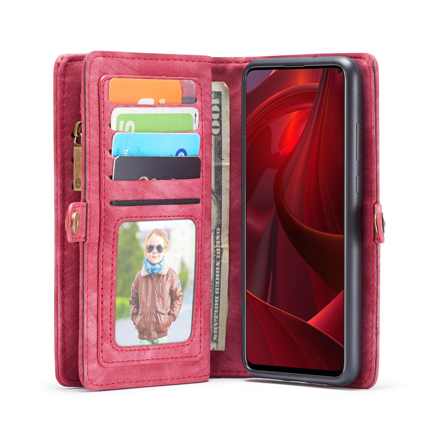 Galaxy A51 Rymligt plånboksfodral med många kortfack, röd