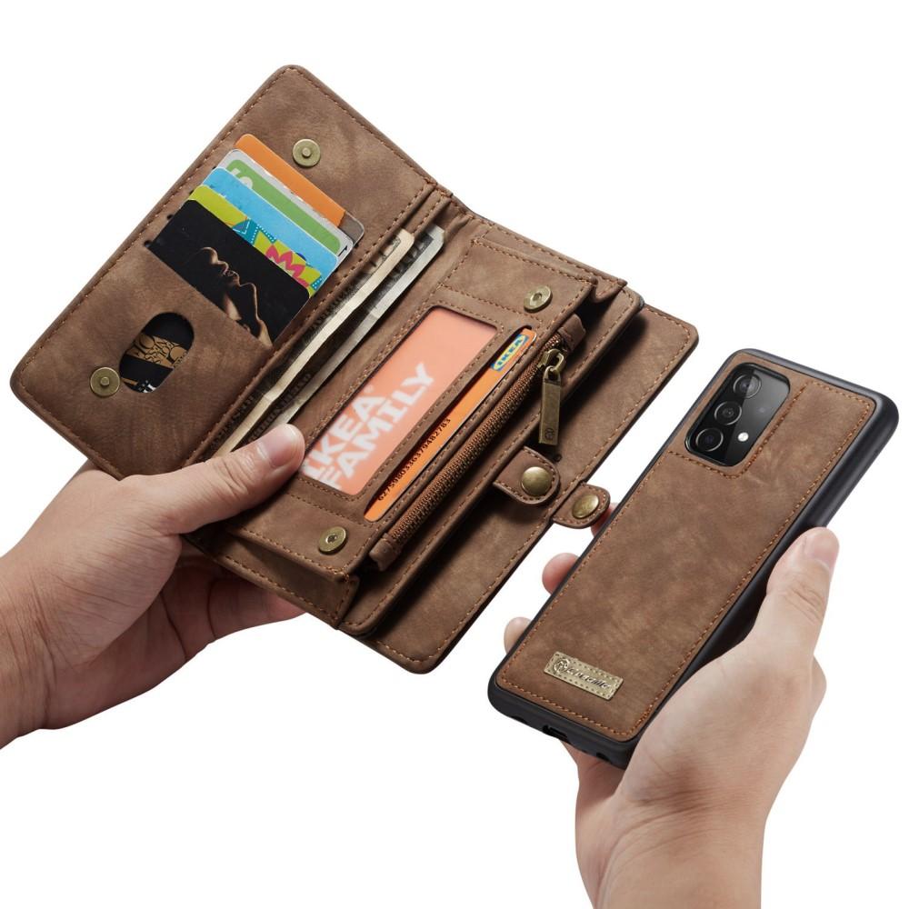 Galaxy A52/A52s Rymligt plånboksfodral med många kortfack, brun