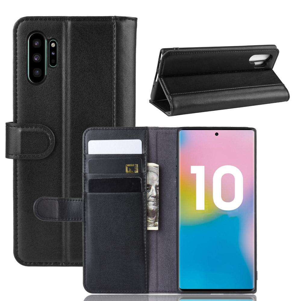 Galaxy Note 10 Plus Plånboksfodral i Äkta Läder, svart