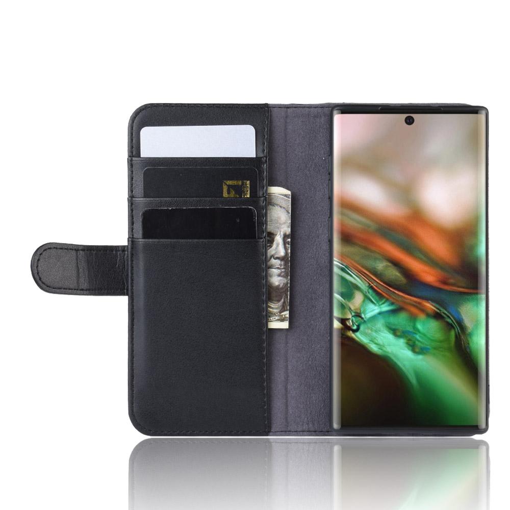 Galaxy Note 10 Plånboksfodral i Äkta Läder, svart