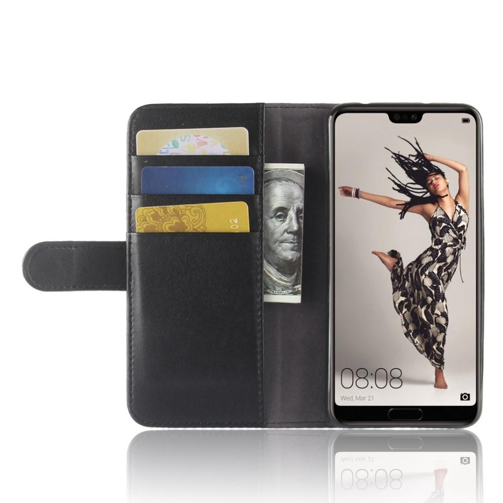Huawei P20 Pro Plånboksfodral i Äkta Läder, svart