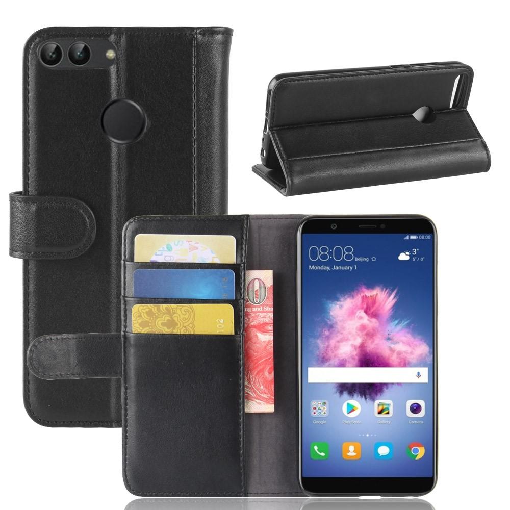 Huawei P Smart Plånboksfodral i Äkta Läder, svart