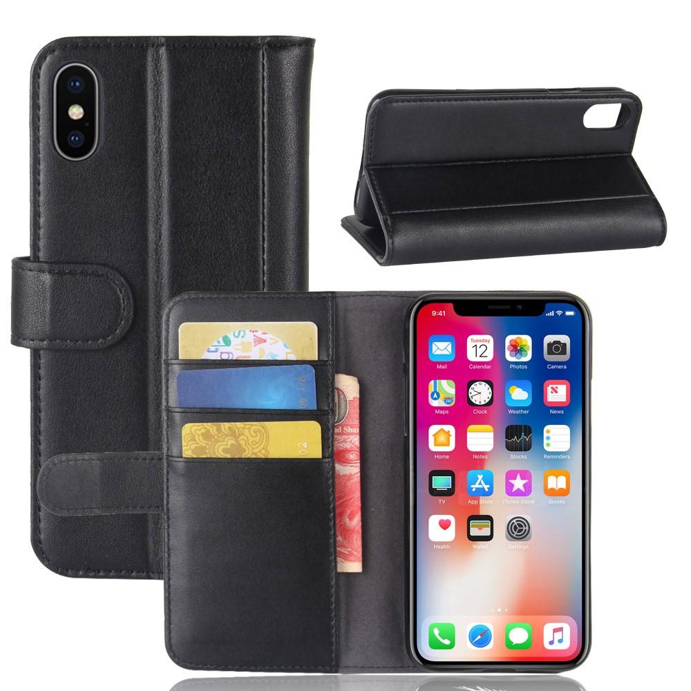 iPhone X/XS Plånboksfodral i Äkta Läder, svart