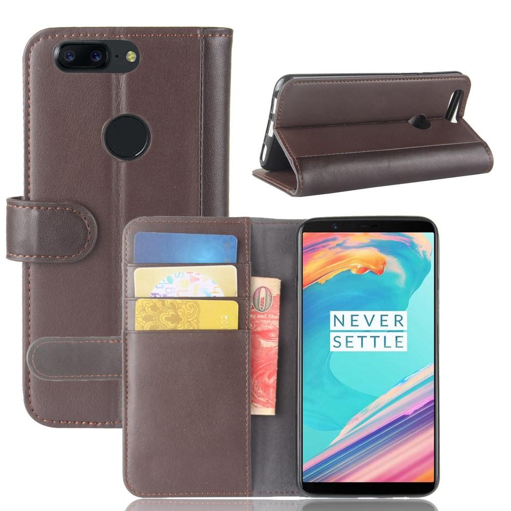 OnePlus 5T Plånboksfodral i Äkta Läder, brun