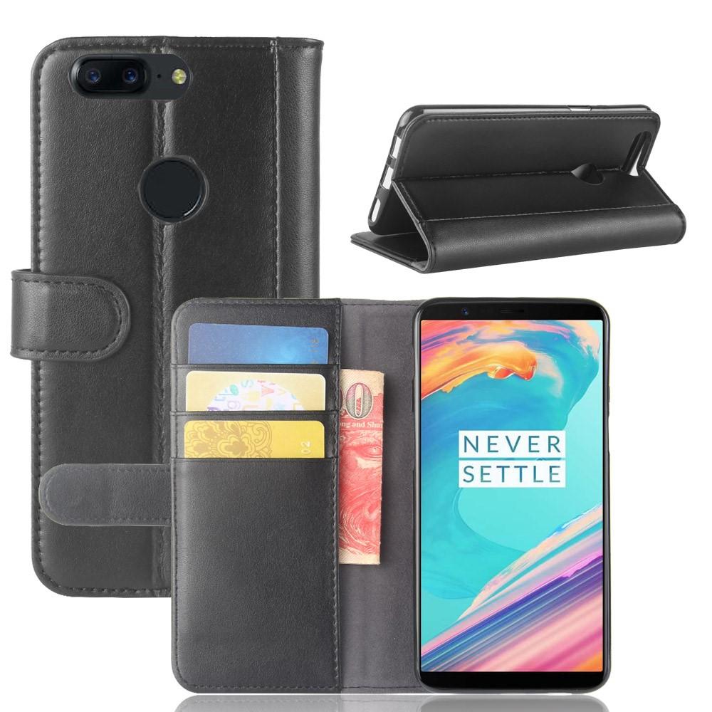 OnePlus 5T Plånboksfodral i Äkta Läder, svart