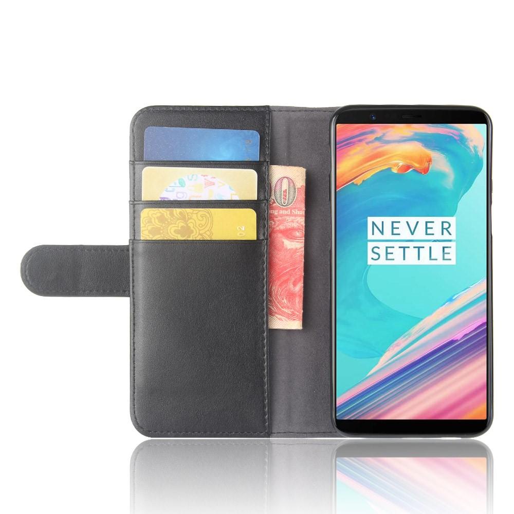 OnePlus 5T Plånboksfodral i Äkta Läder, svart