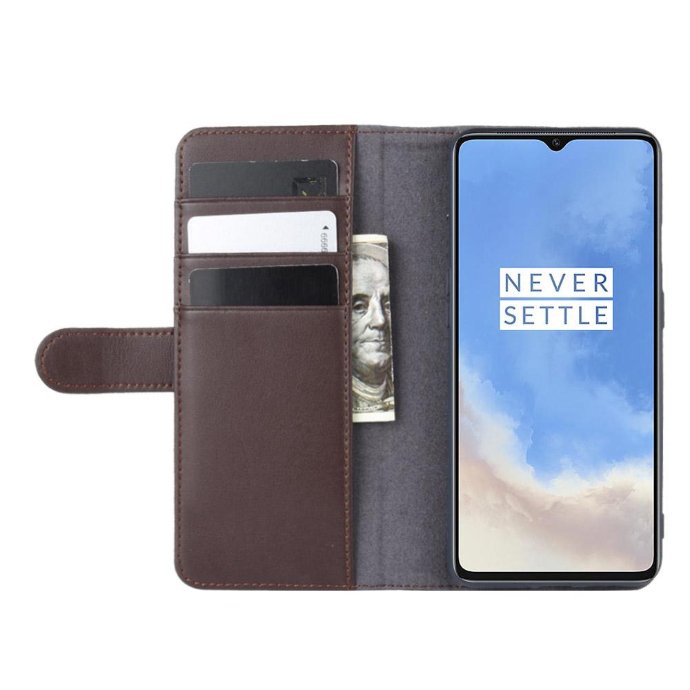 OnePlus 7T Plånboksfodral i Äkta Läder, brun
