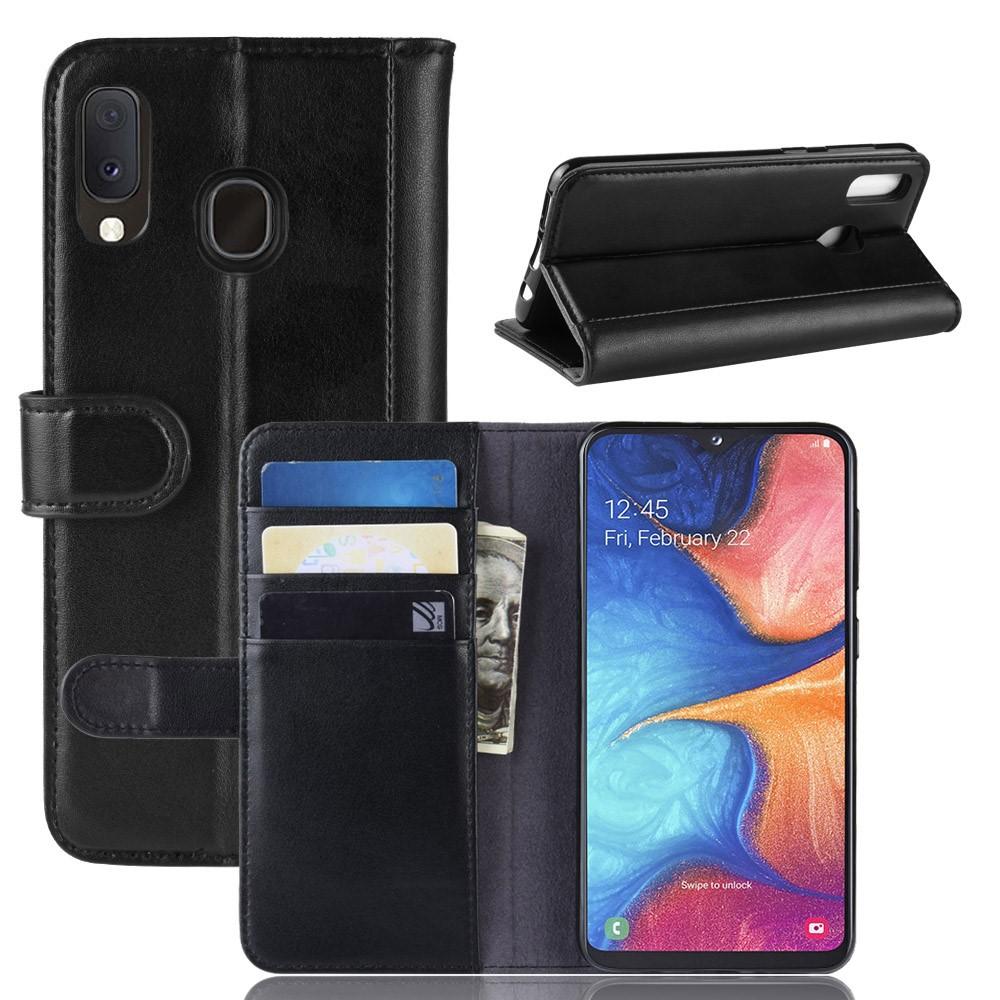 Samsung Galaxy A20e Plånboksfodral i Äkta Läder, svart