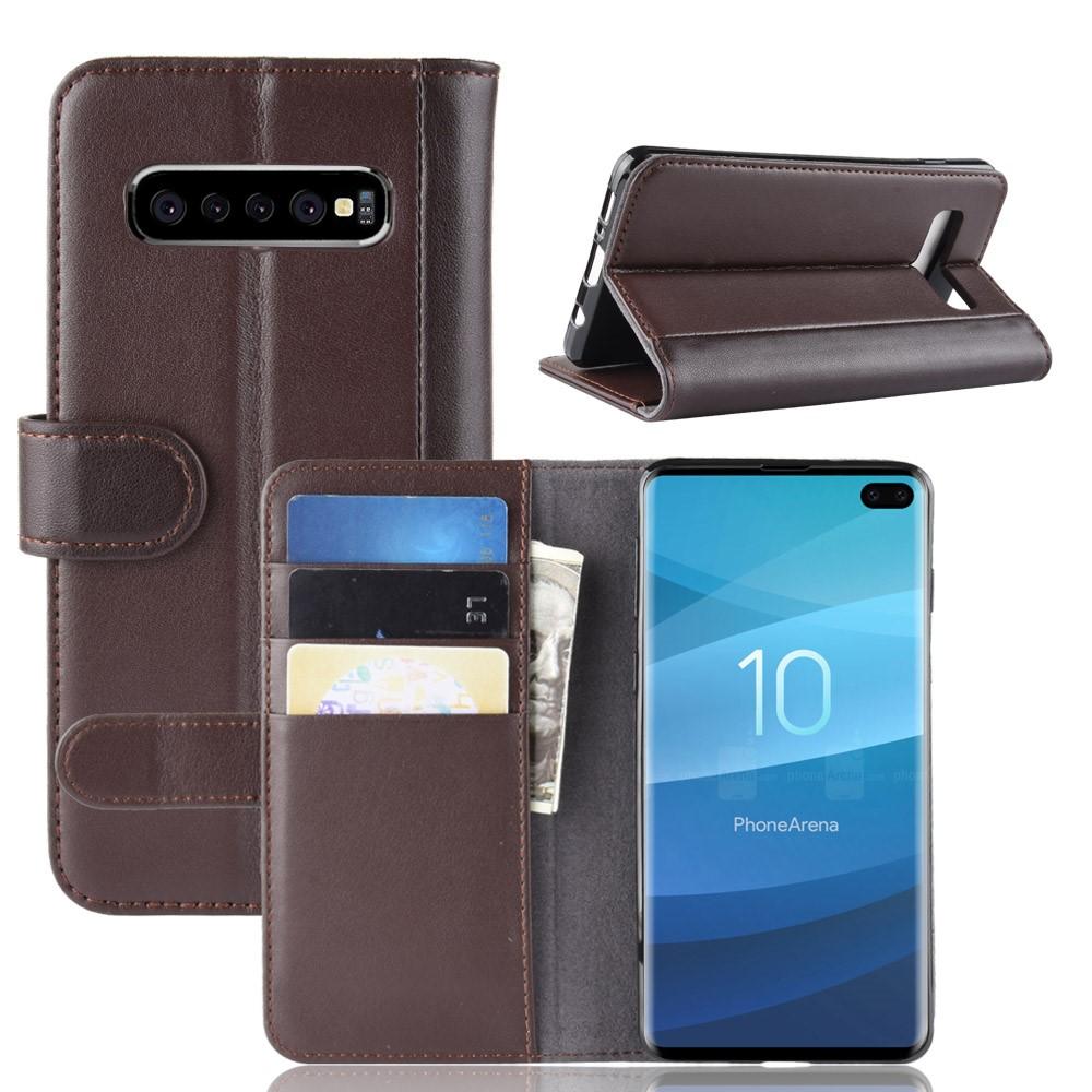 Samsung Galaxy S10 Plus Plånboksfodral i Äkta Läder, brun
