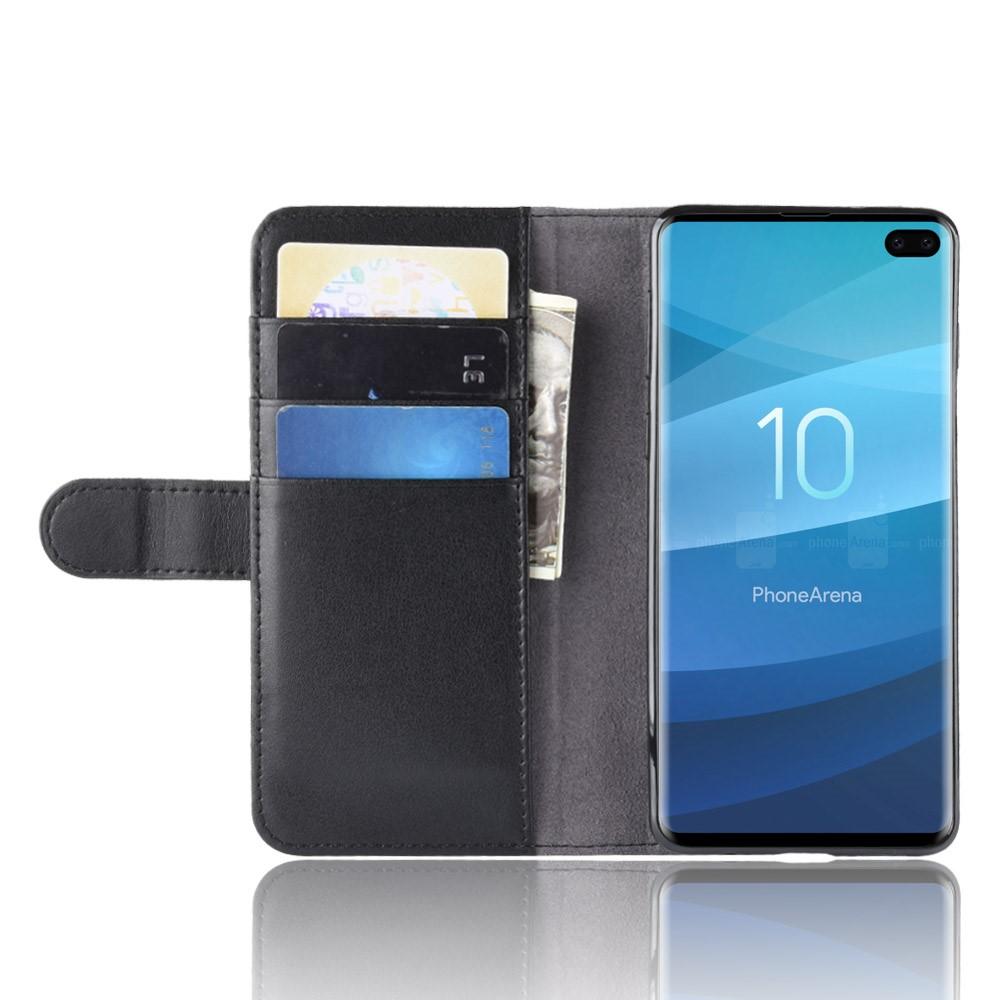 Samsung Galaxy S10 Plus Plånboksfodral i Äkta Läder, svart