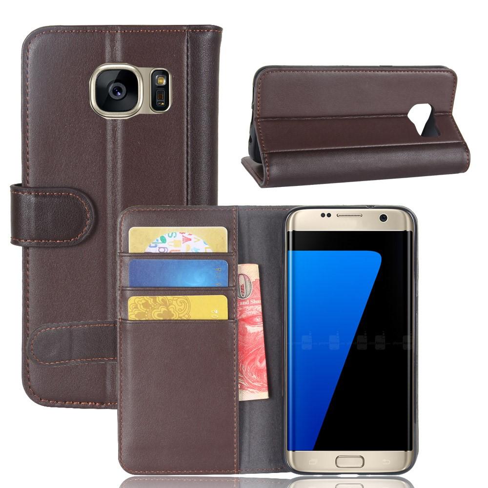 Samsung Galaxy S7 Edge Plånboksfodral i Äkta Läder, brun