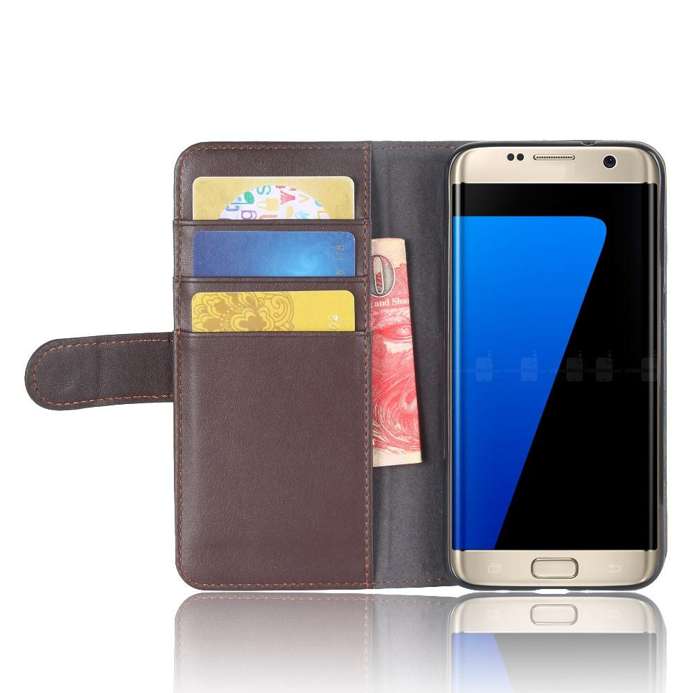 Samsung Galaxy S7 Edge Plånboksfodral i Äkta Läder, brun