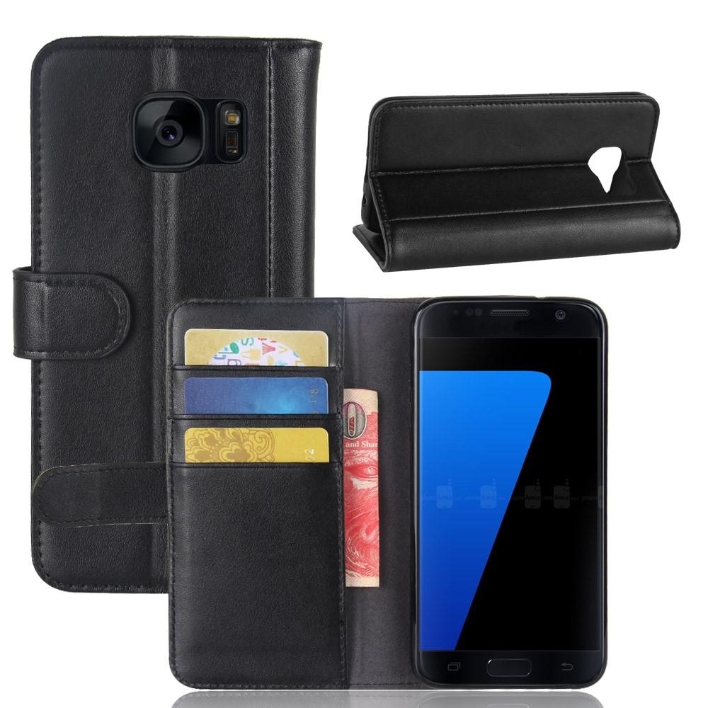 Samsung Galaxy S7 Plånboksfodral i Äkta Läder, svart