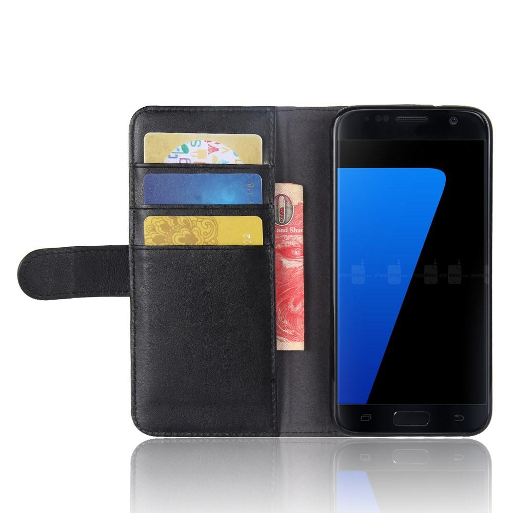 Samsung Galaxy S7 Plånboksfodral i Äkta Läder, svart