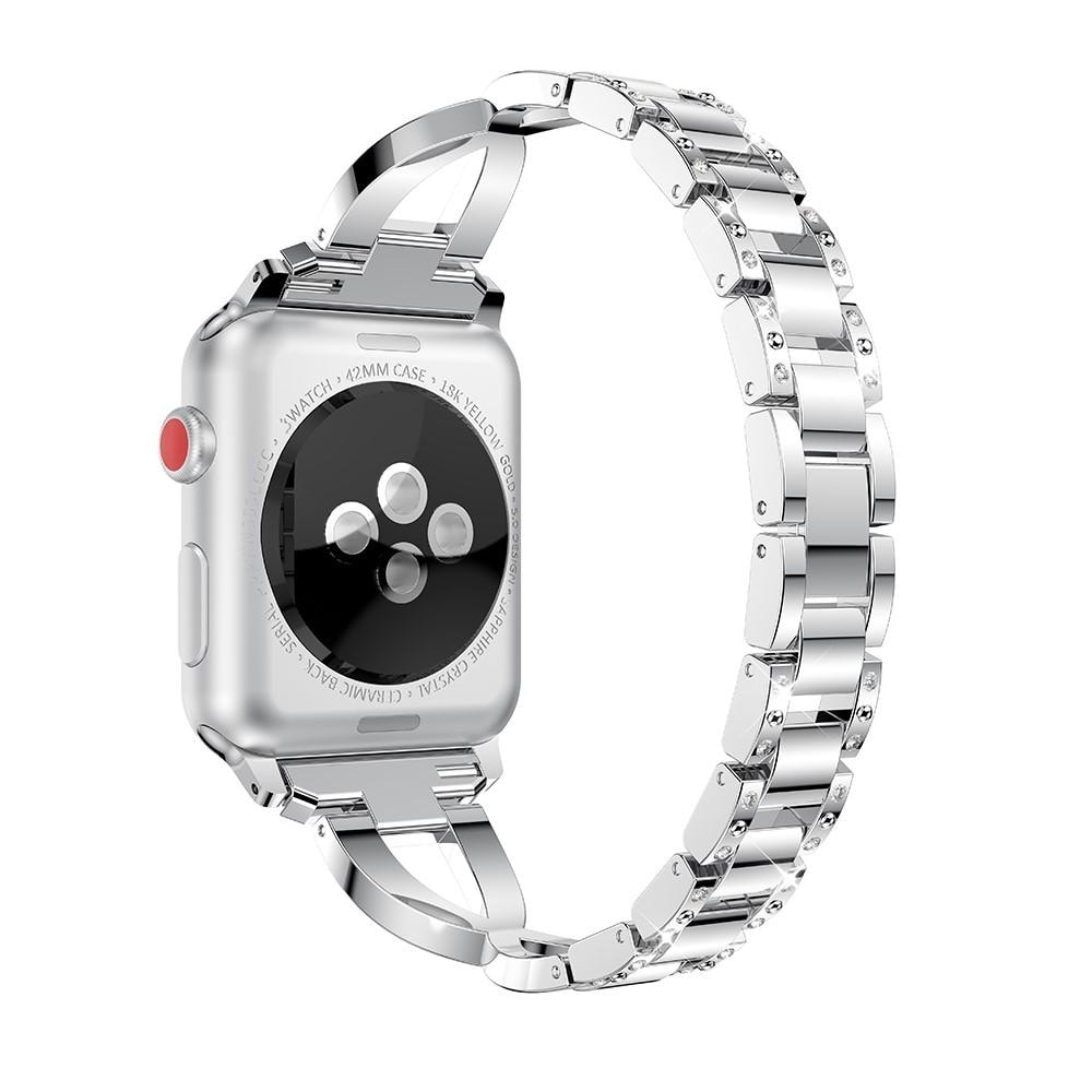 Apple Watch 45mm Series 8 Smalt länkarmband med glittrande stenar, silver