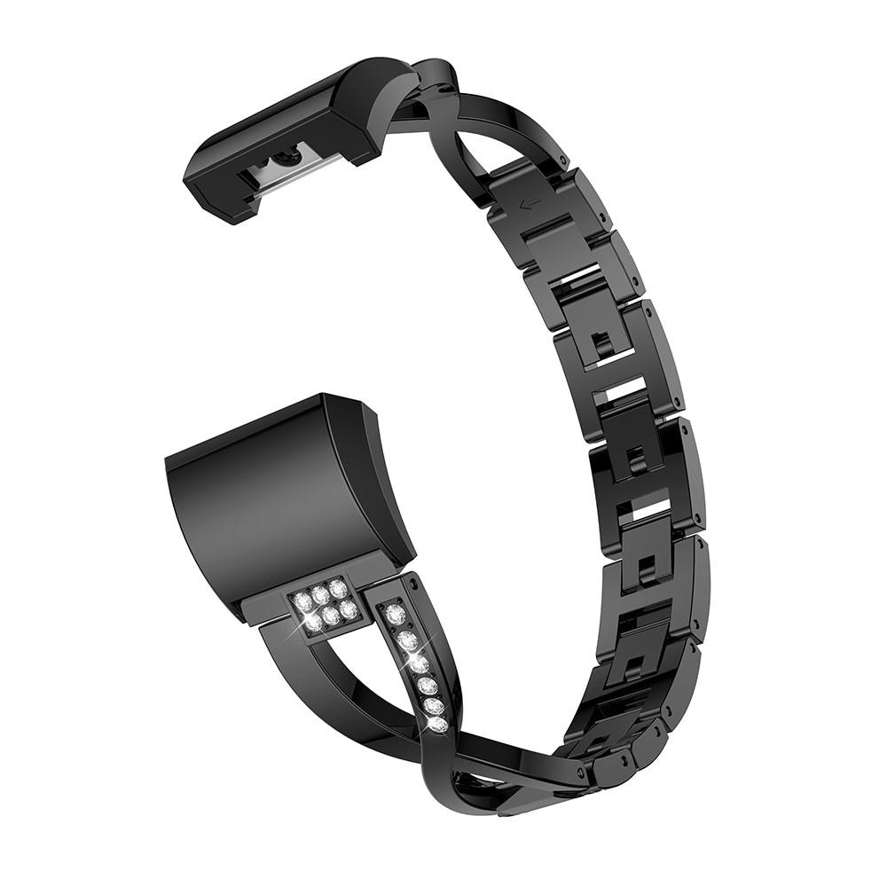 Fitbit Charge 2 Smalt länkarmband med glittrande stenar, svart