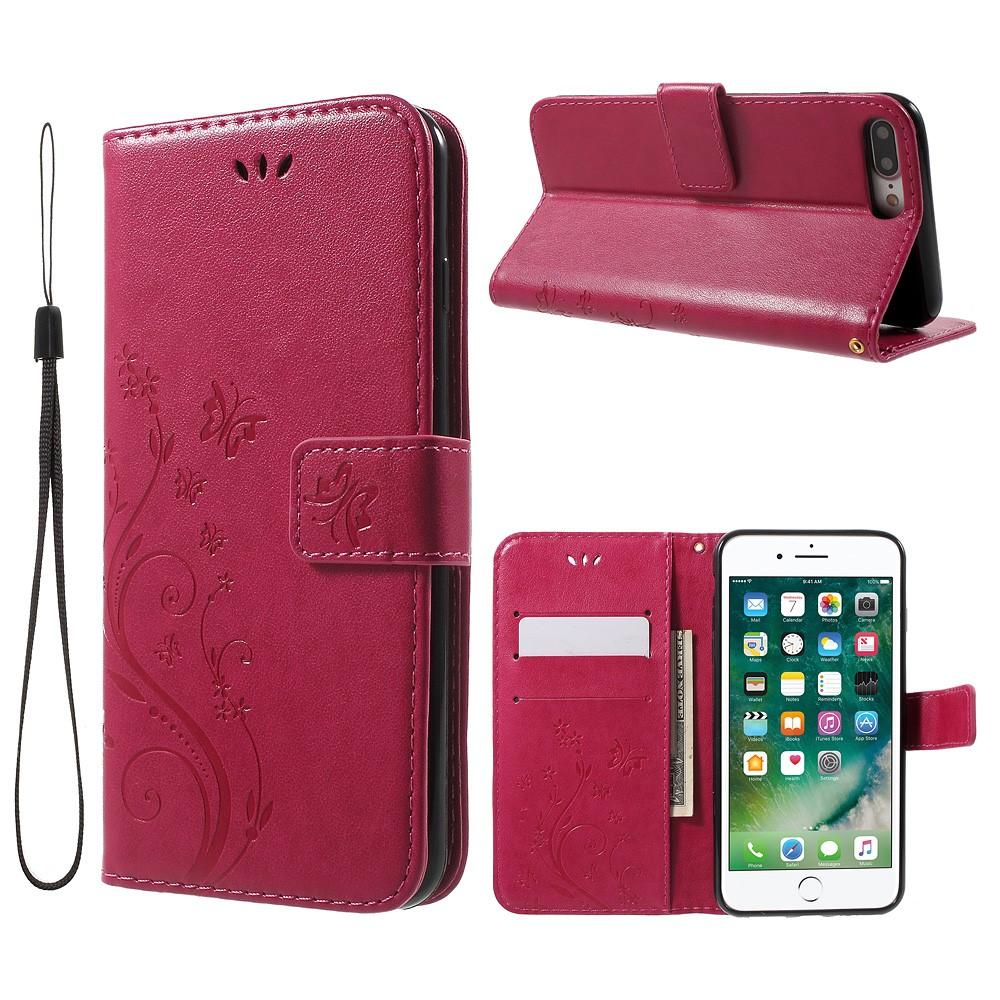 Apple iPhone 7 Plus/8 Plus Mobilfodral med fjärilar, cerise