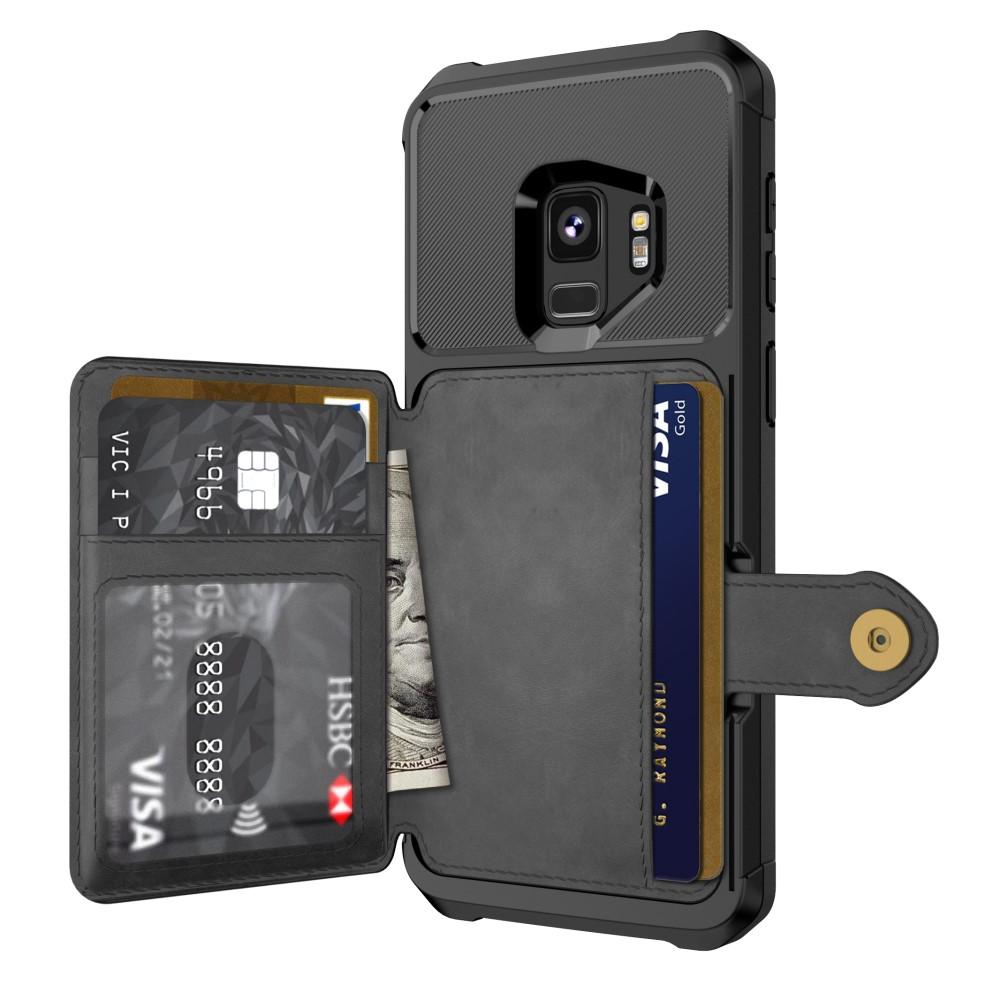 Galaxy S9 Stöttåligt Mobilskal med Plånbok, svart