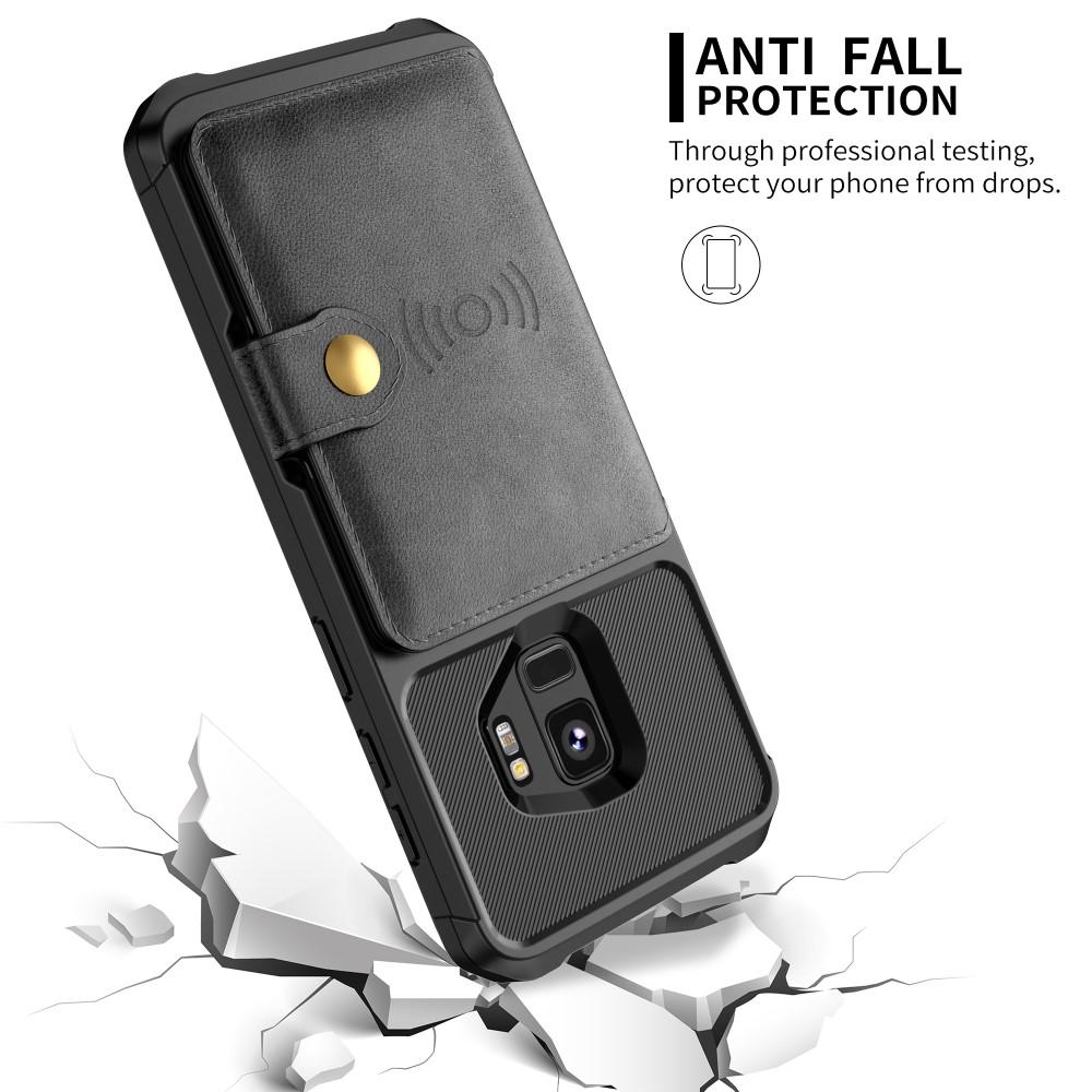 Galaxy S9 Stöttåligt Mobilskal med Plånbok, svart