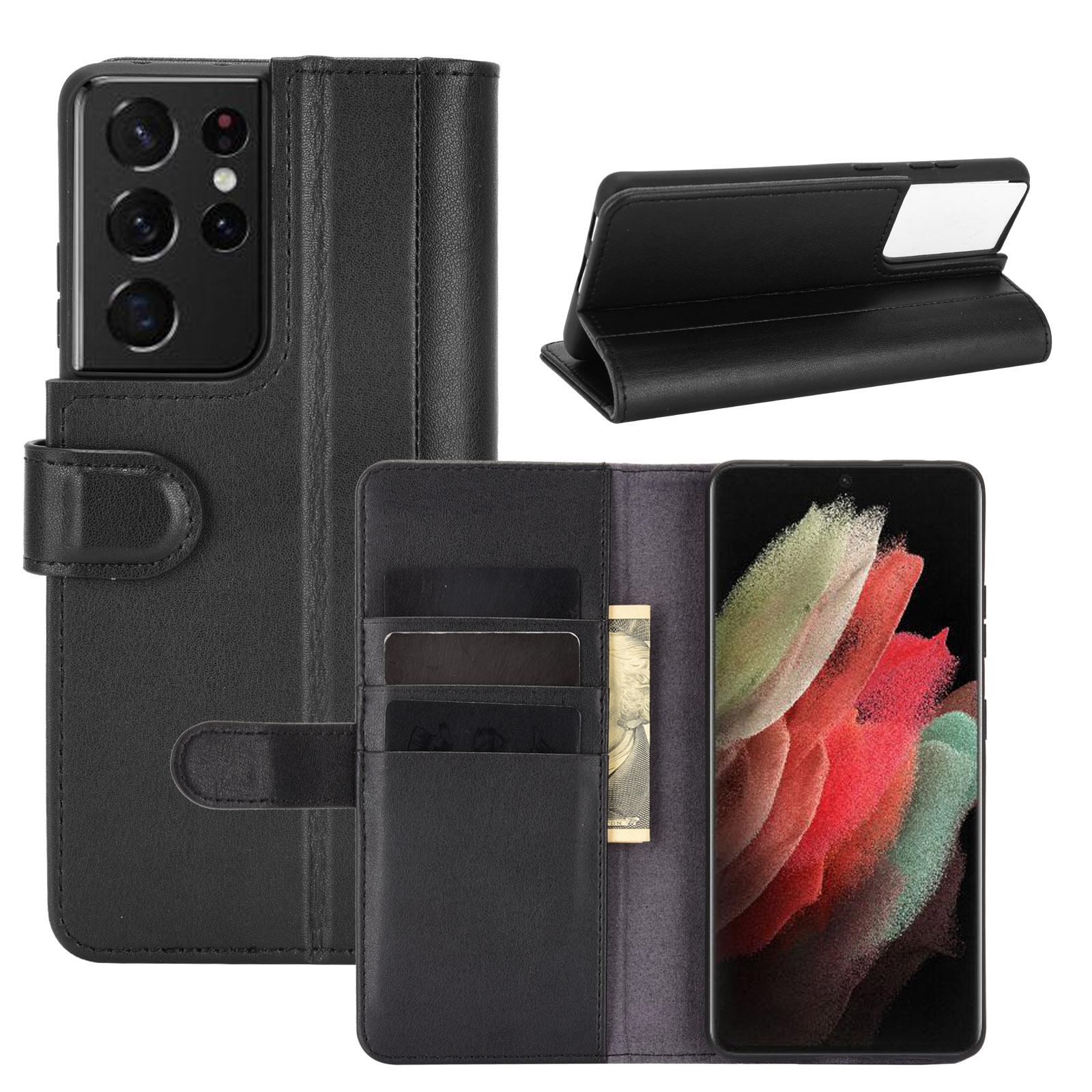 Samsung Galaxy S21 Ultra Plånboksfodral i Äkta Läder, svart
