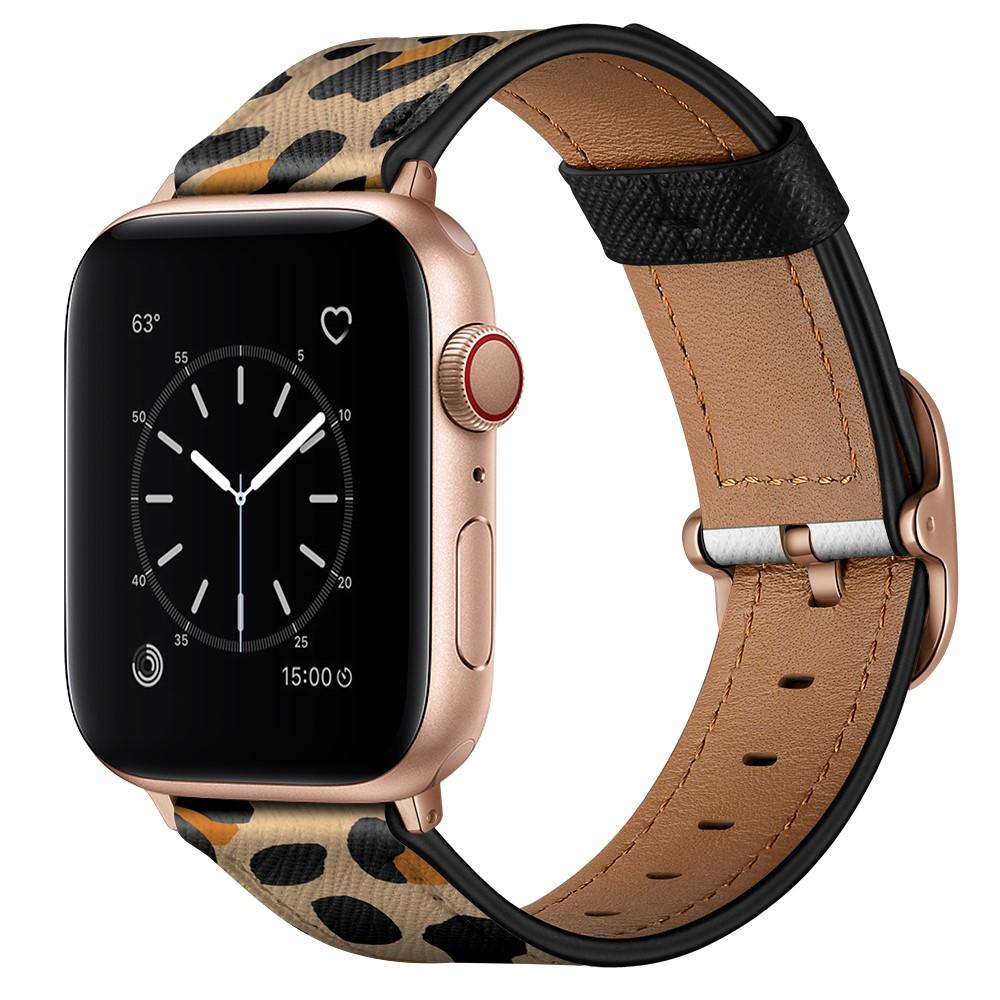 Apple Watch Series 10 42mm Armband i äkta läder, leopard