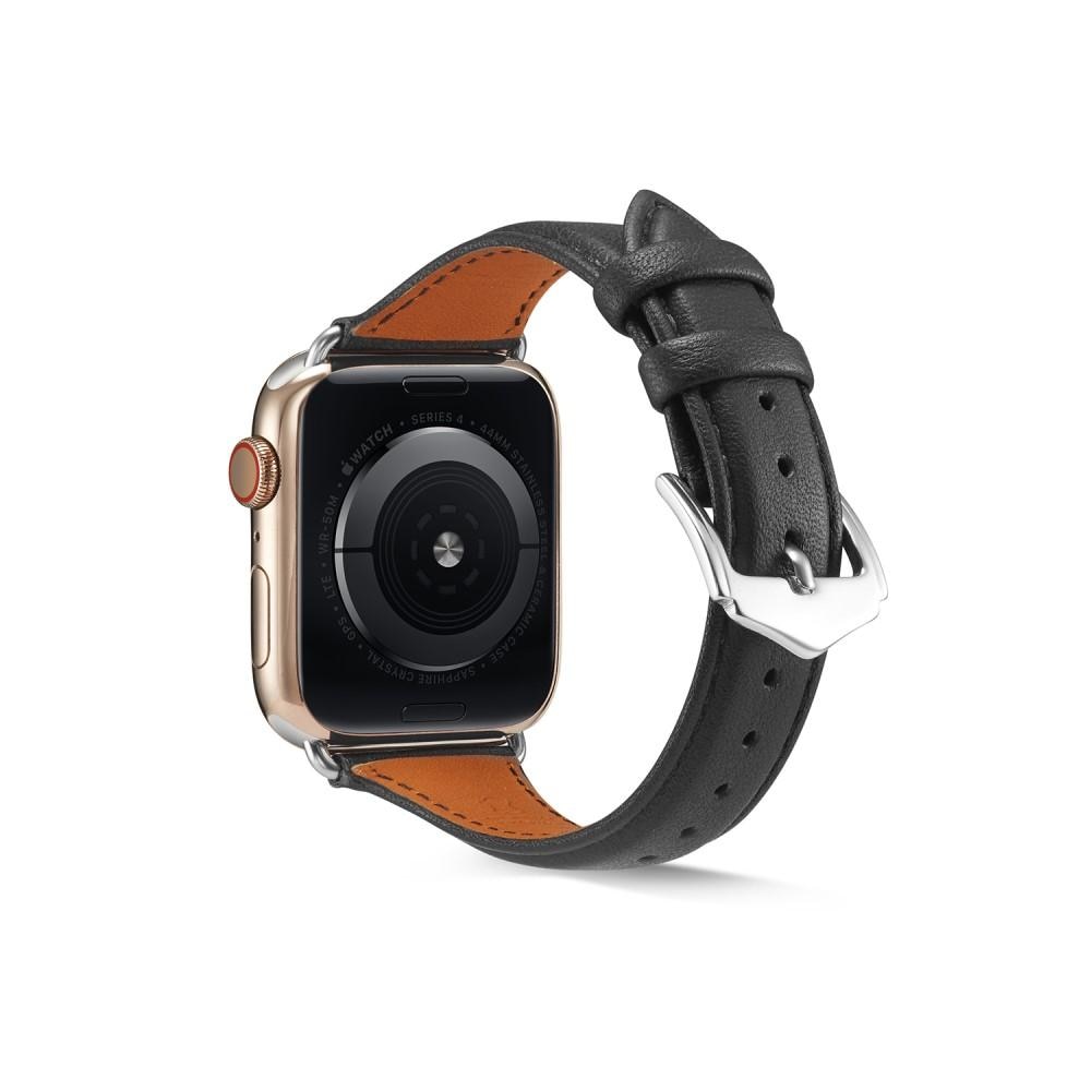 Apple Watch 45mm Series 8 Smalt armband i äkta läder, svart