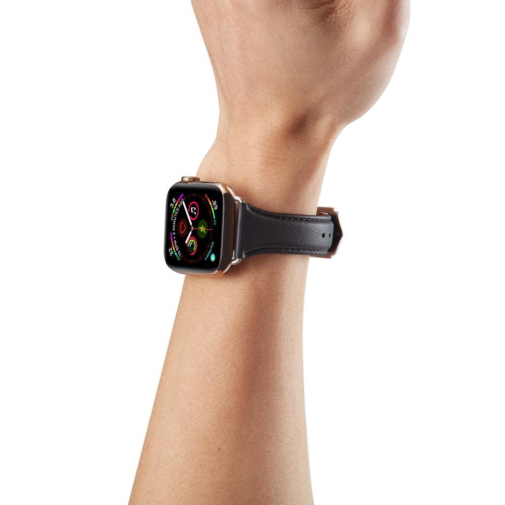 Apple Watch 45mm Series 8 Smalt armband i äkta läder, svart