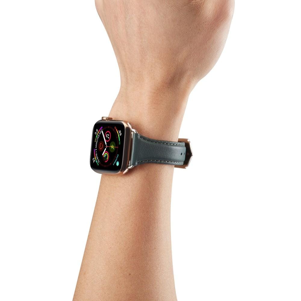 Apple Watch 45mm Series 8 Smalt armband i äkta läder, grön