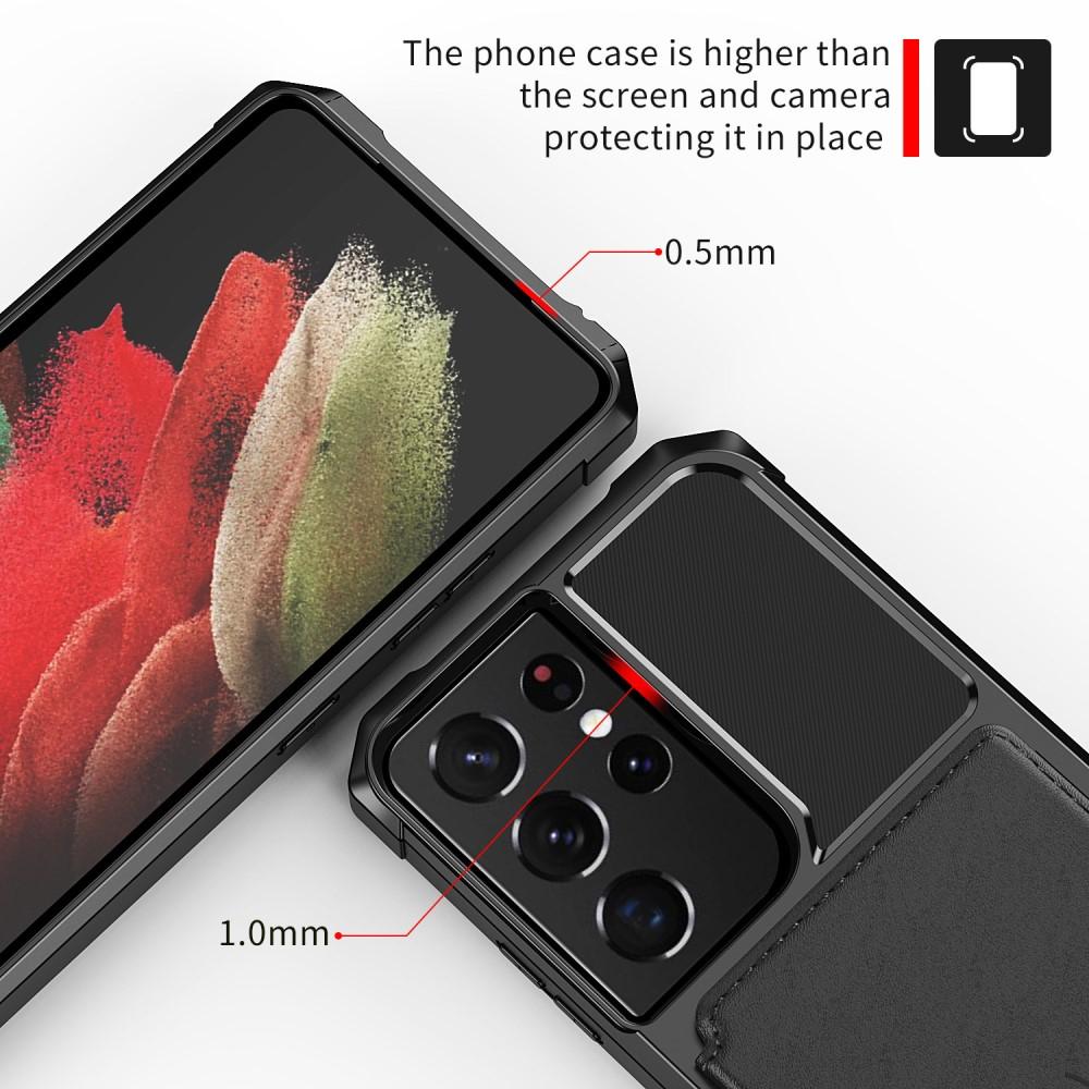 Galaxy S21 Ultra Stöttåligt Mobilskal med Plånbok, svart