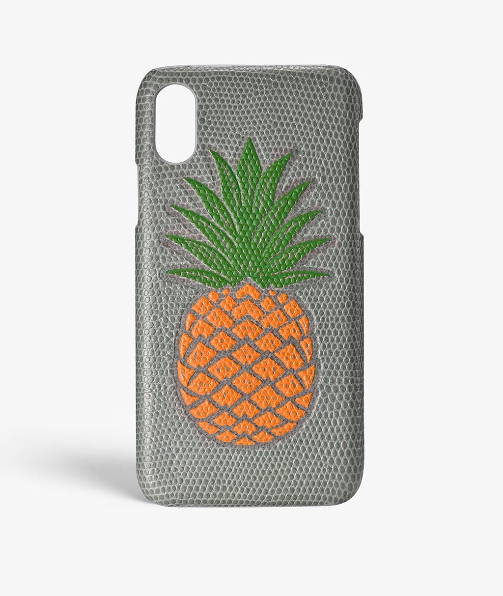 iPhone X/XS Skal Pineapple Orange Lizard Grey